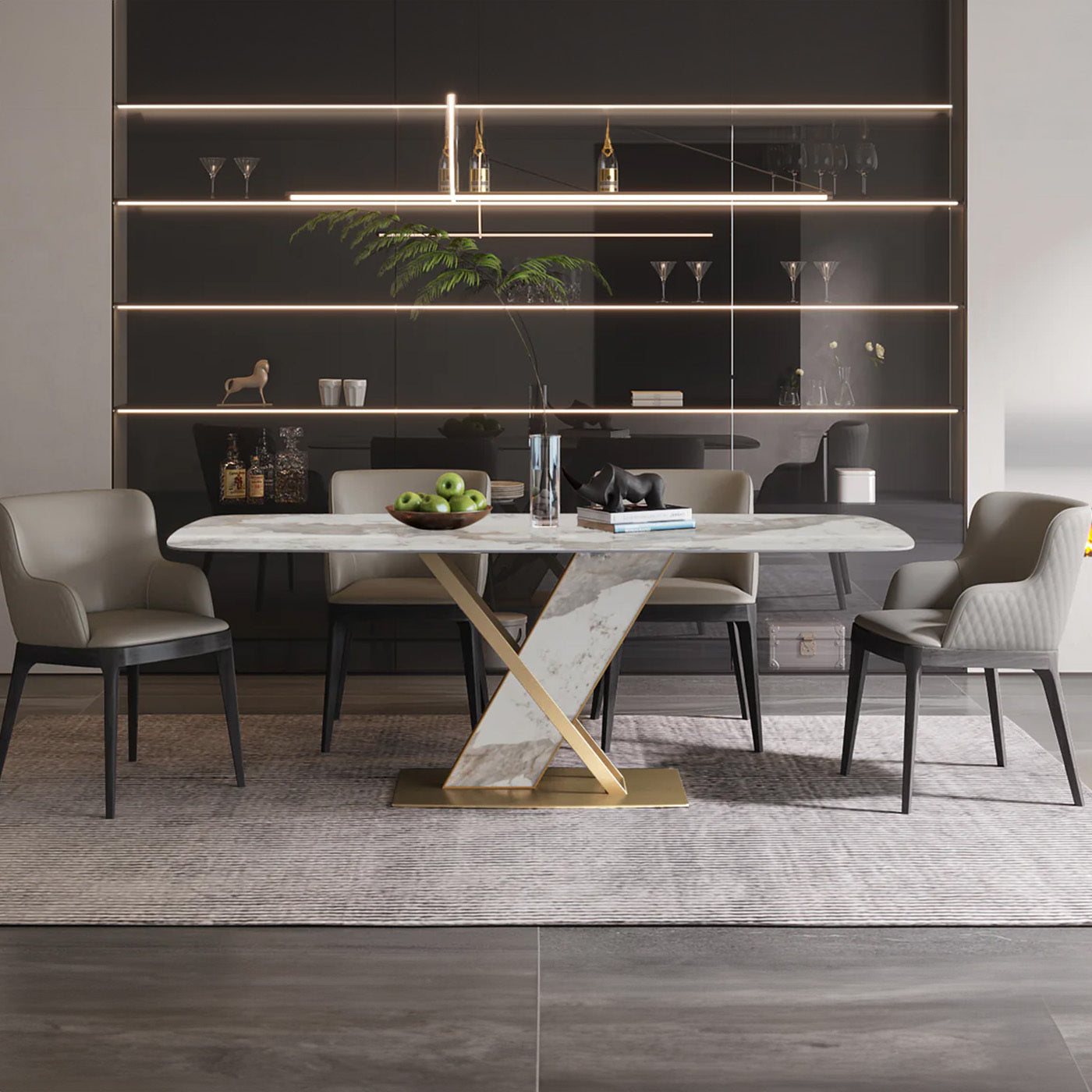 Modern Brilliant Sintered Stone Dining Table 63x35.4x29.5inch