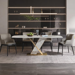 Modern Brilliant Sintered Stone Dining Table 63x35.4x29.5inch