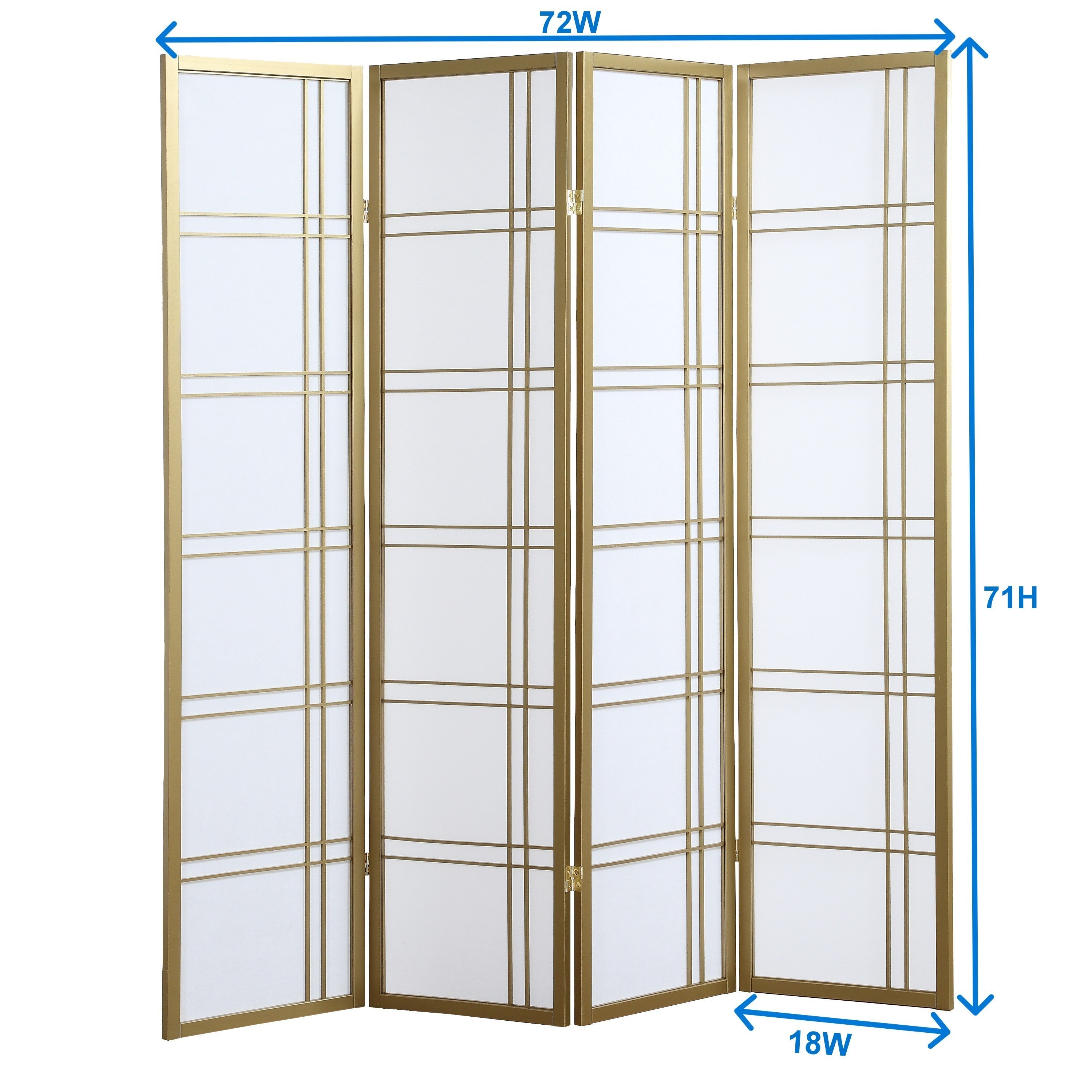 4-Panel Room Divider Screen, Silver Wood+Paper