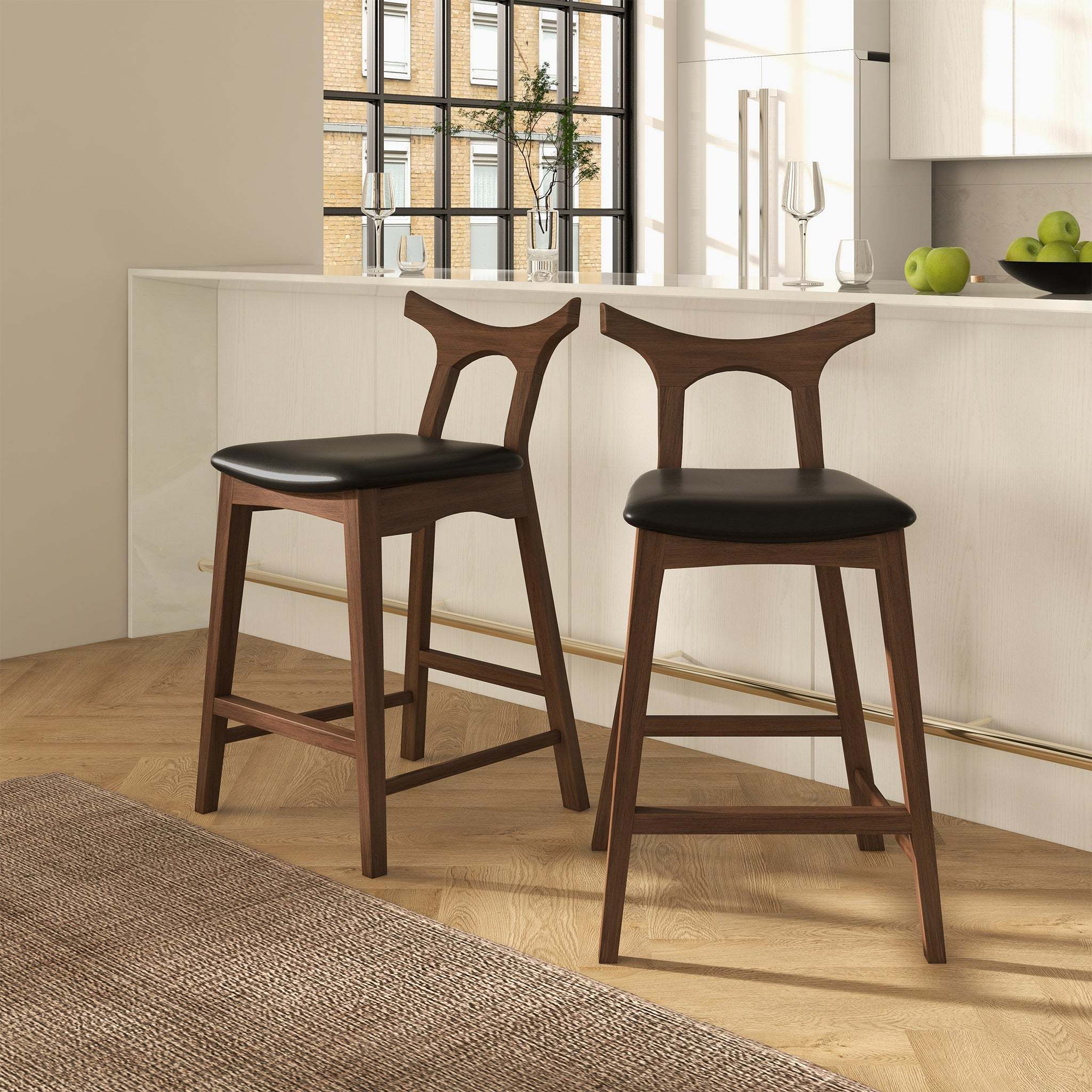 Set of 2 - Hester Solid Wood Upholstered Square Bar Chair - Black/Wood