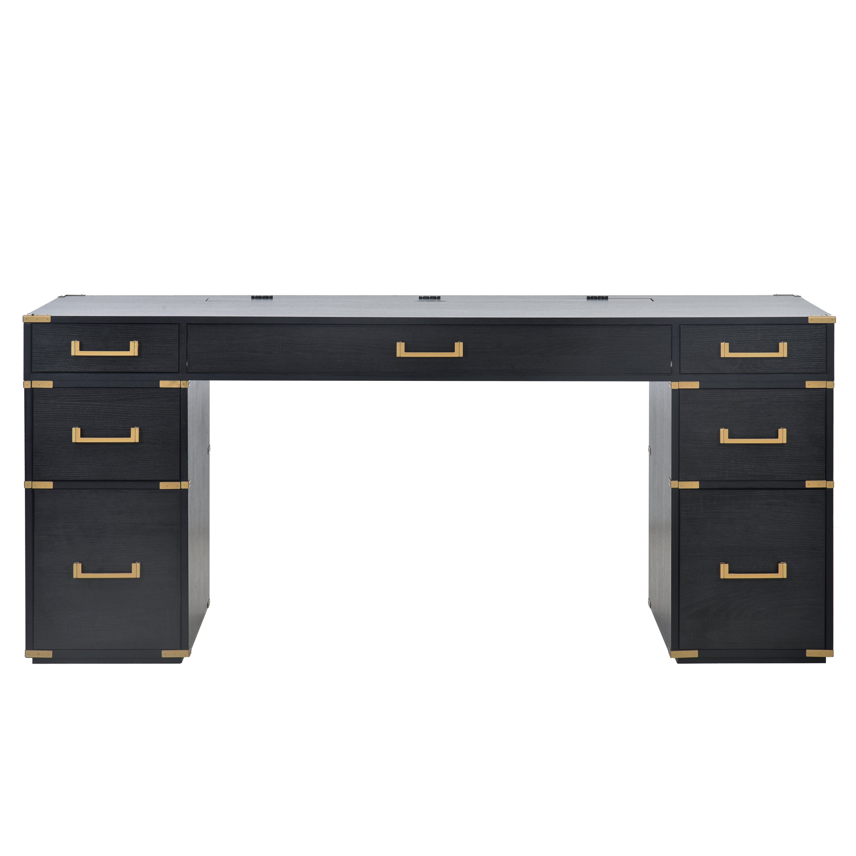 70"Classic and Traditional Executive Desk with Metal Edge Trim - Black