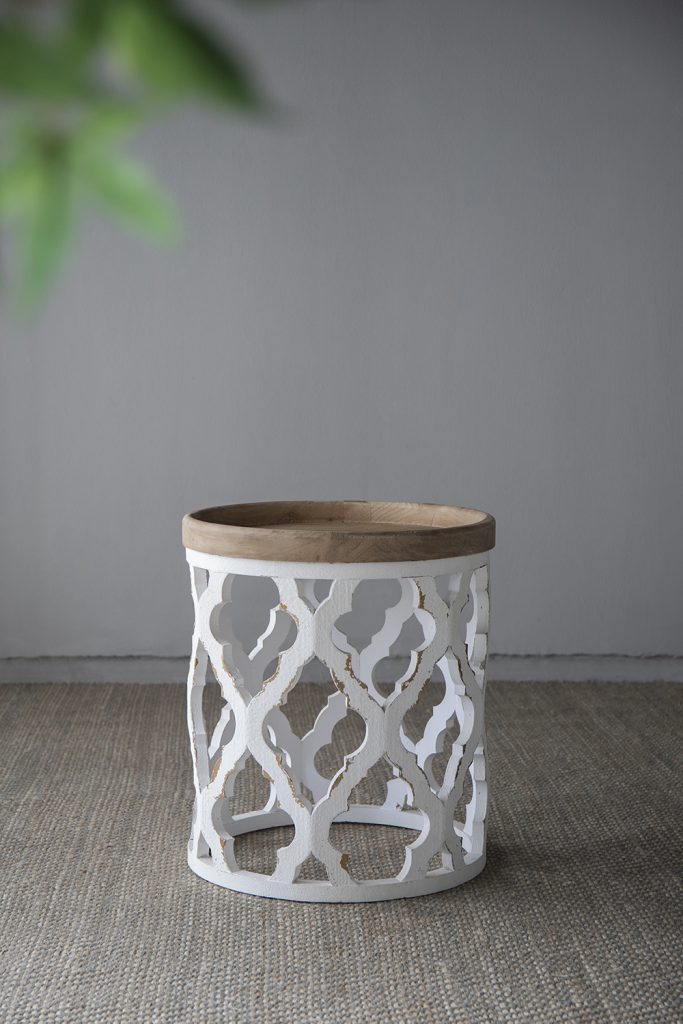 French Country Large Distressed White Side Table 23"