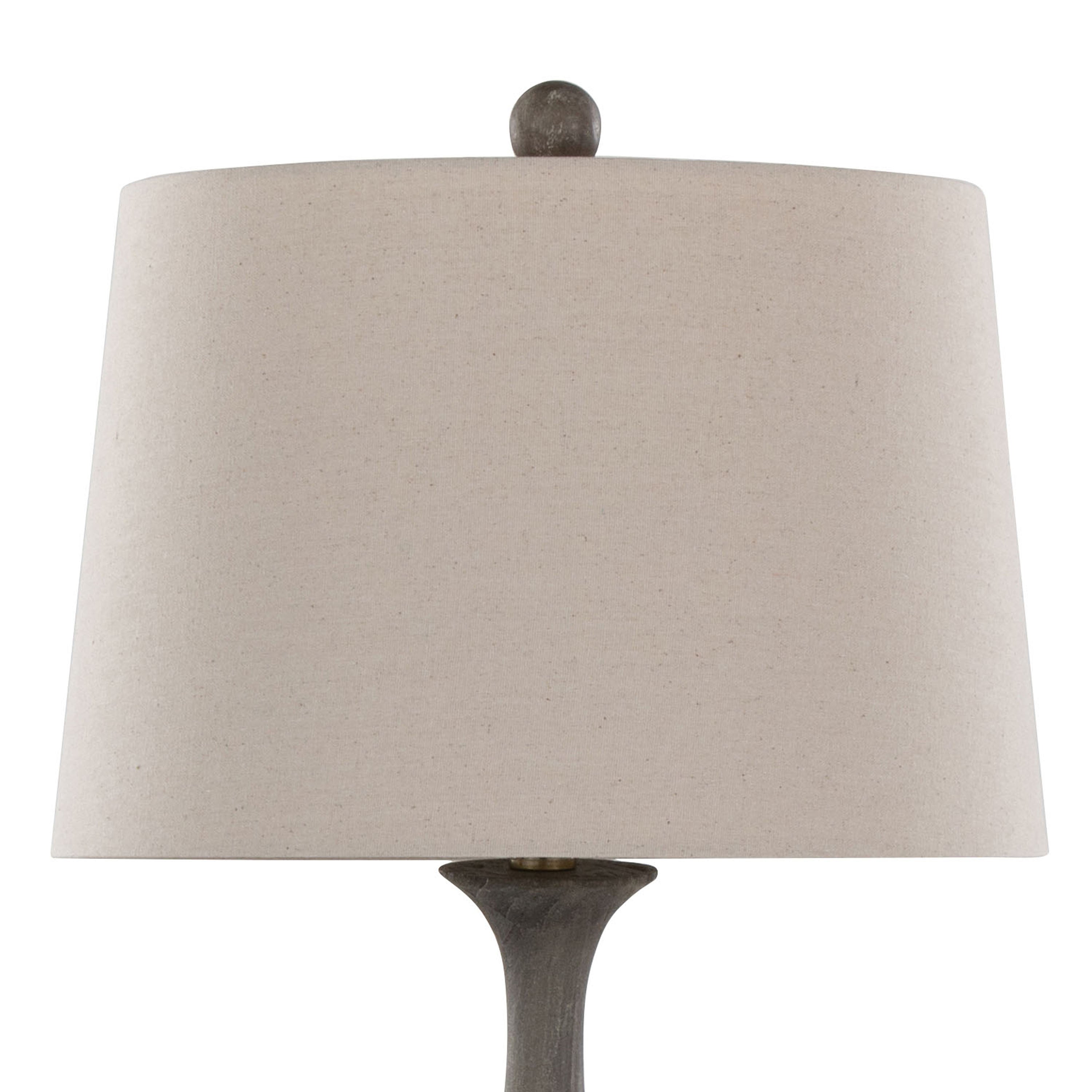 29" Farmhouse Table Lamp in Acid Griffin Wood Polyresin, Antique Soft Brass and Natural Linen Shade - Set of 2