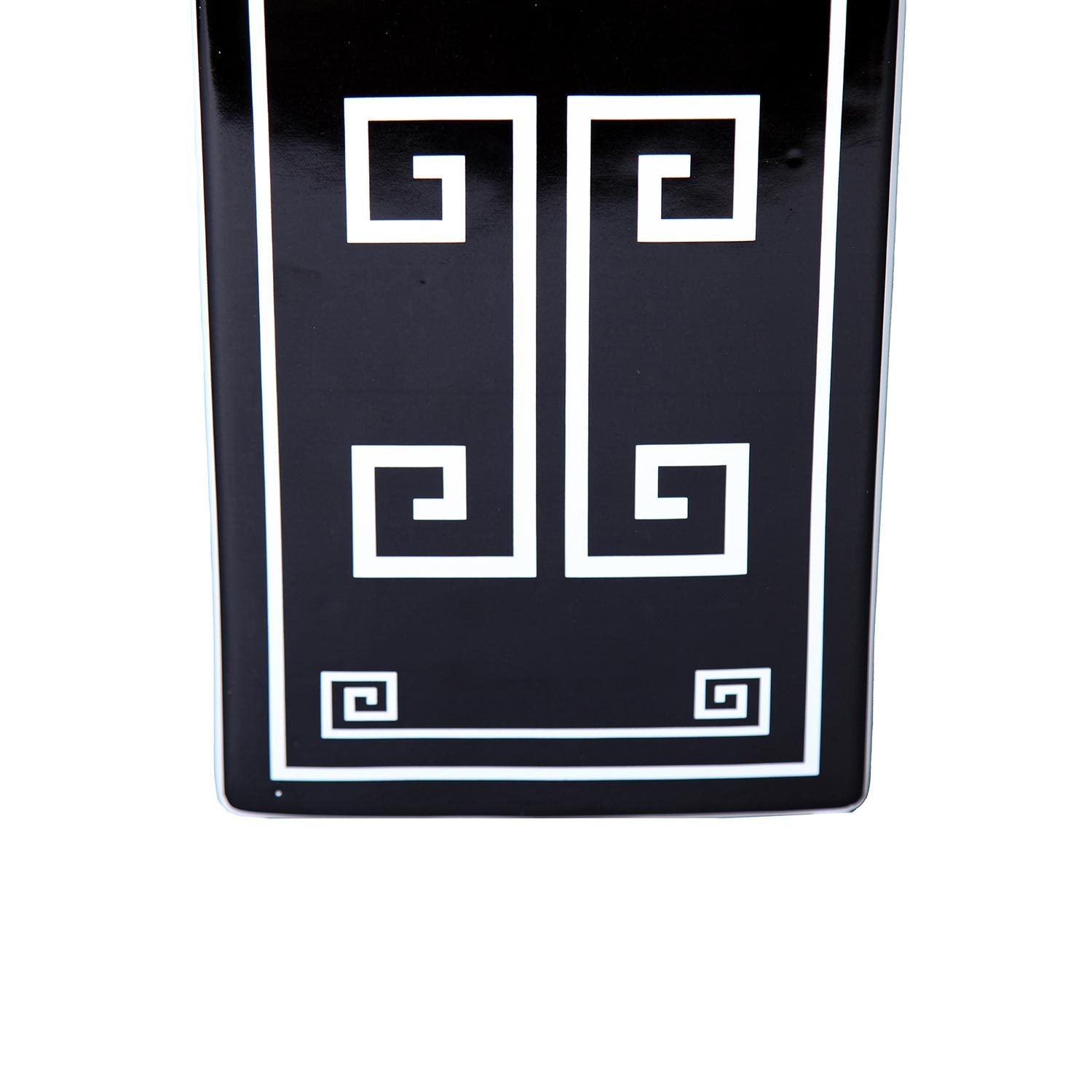 12"H Ceramic Decorative Jar with Black and White Geometric Design