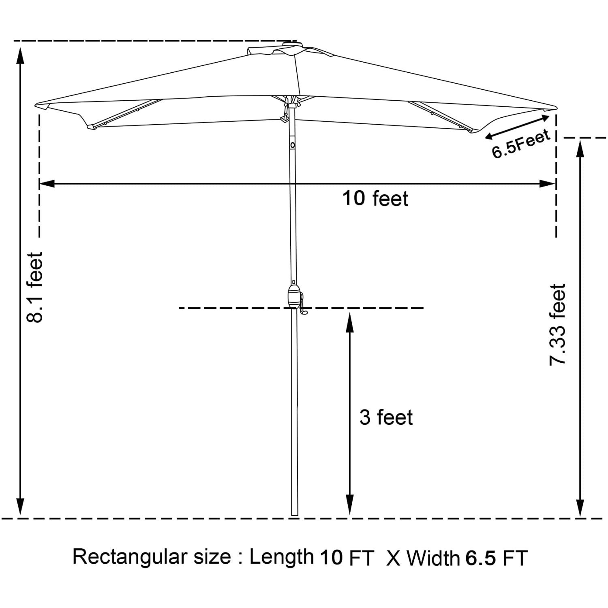 Rectangular Patio Umbrella 6.5 ft. x 10 ft. with Tilt, Crank and 6 Sturdy Ribs for Deck, Lawn, Pool Navy Blue