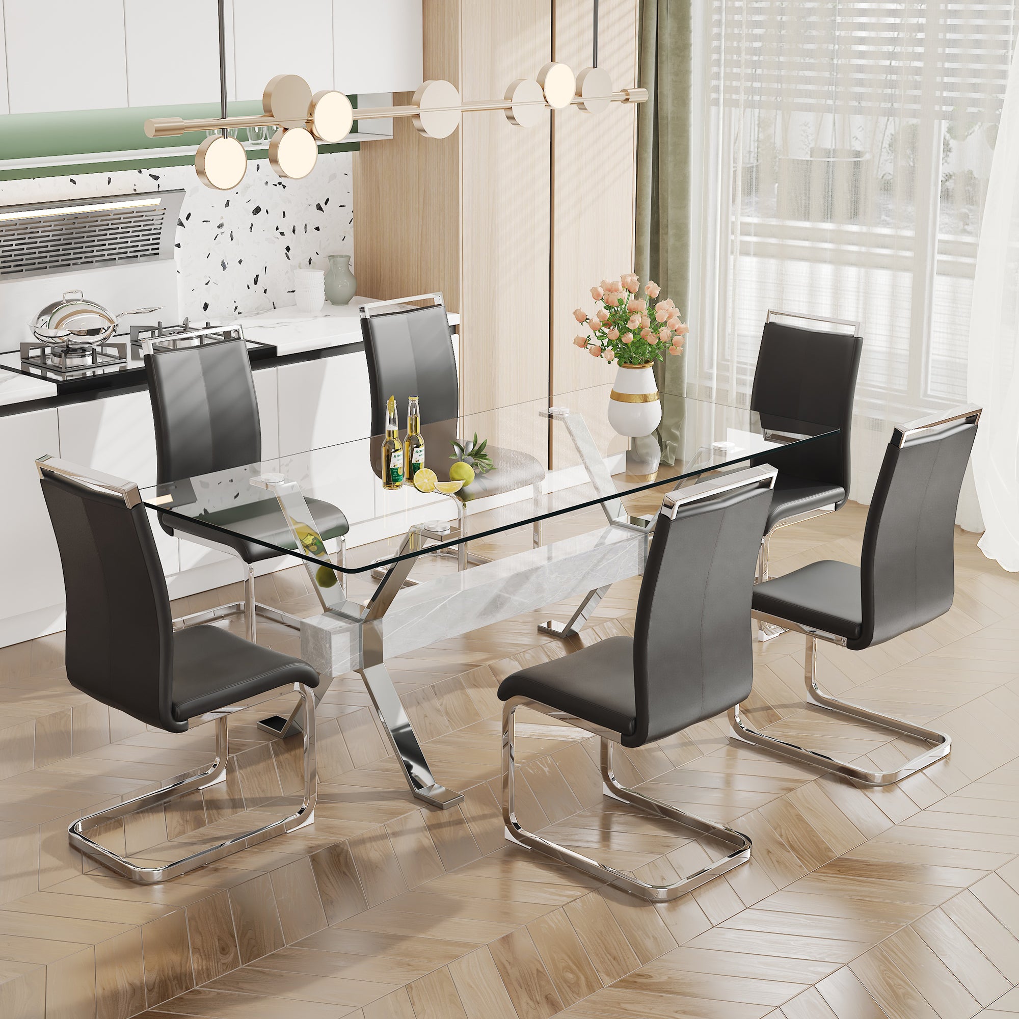 Modern Tempered Glass Dining Table