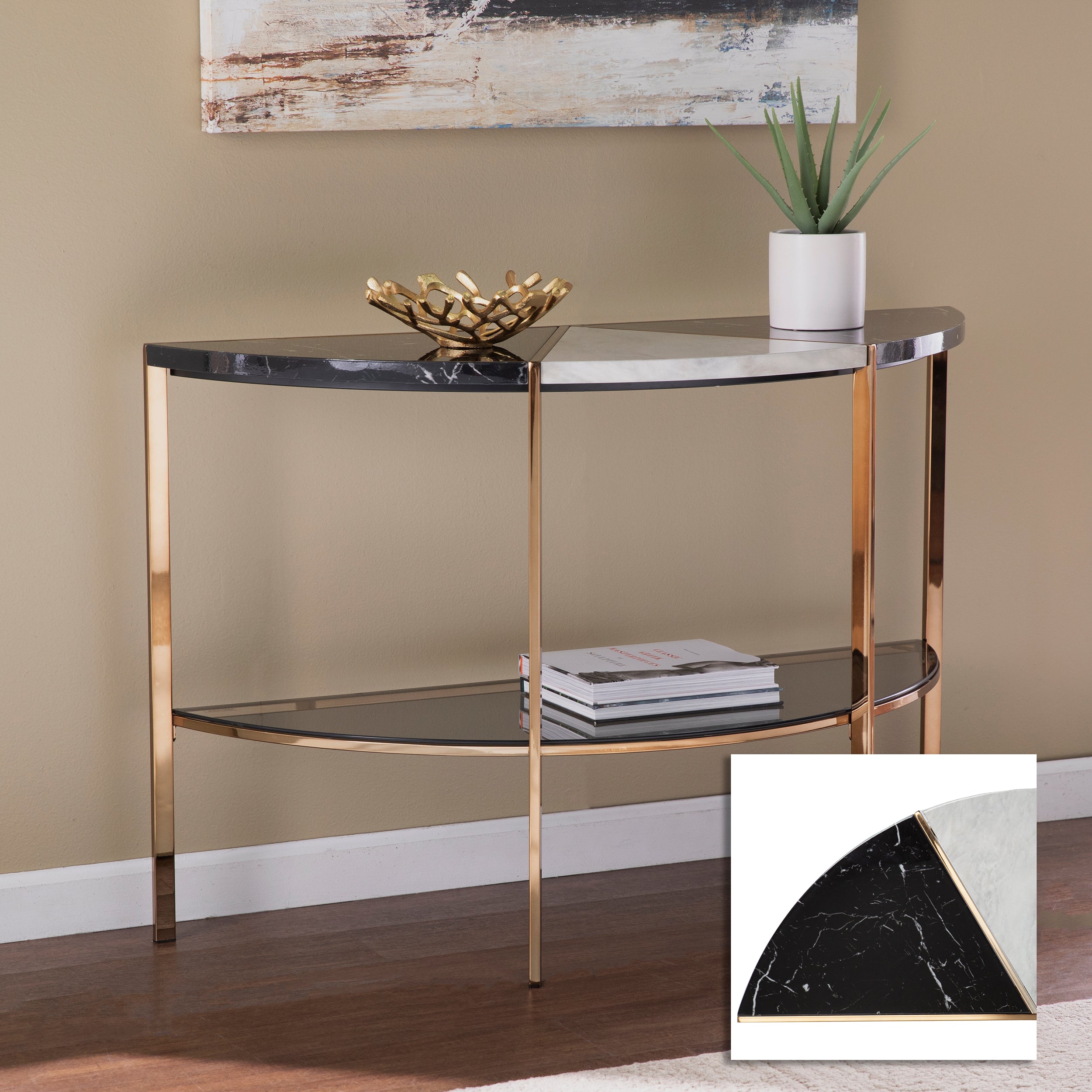 Modern Half-Moon Console Table - Black