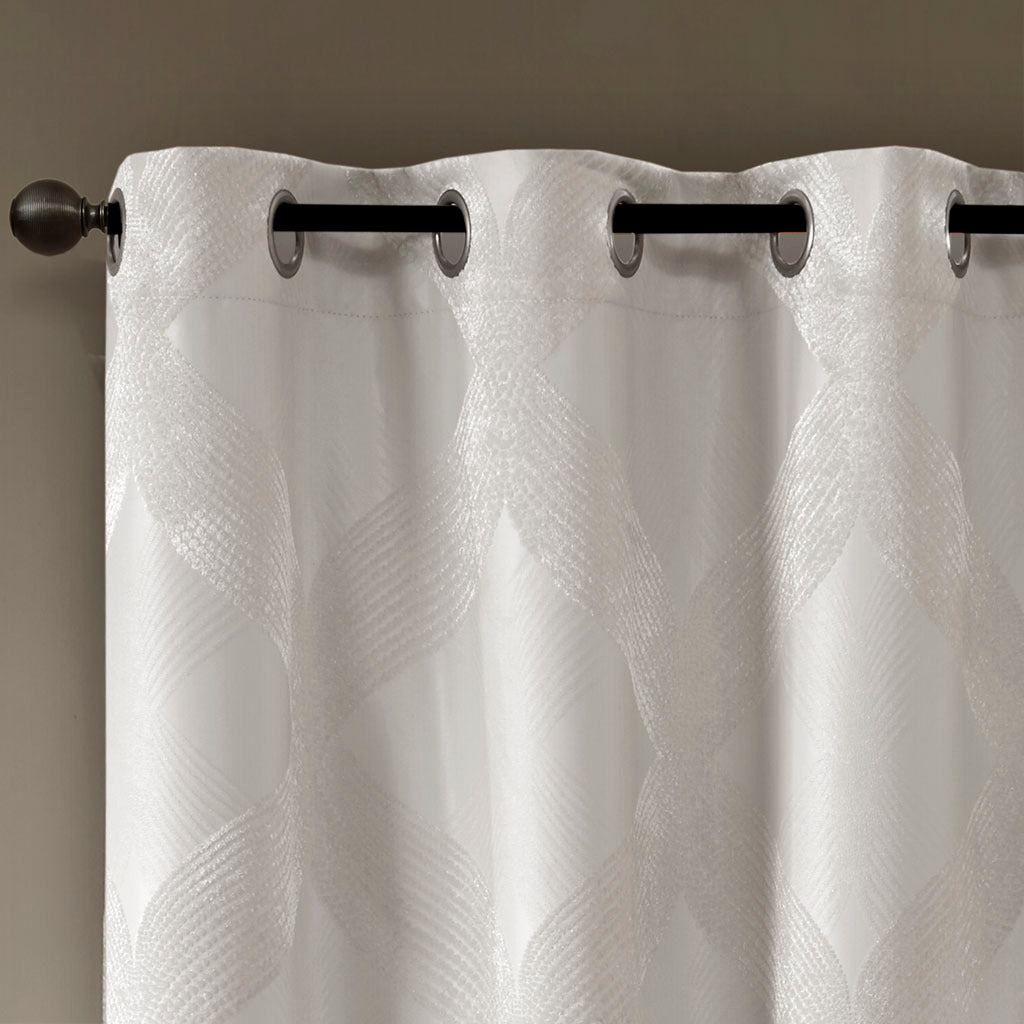 50x108" Ogee Knitted Jacquard Total Blackout Curtain Panel - Ivory (1 panel only)