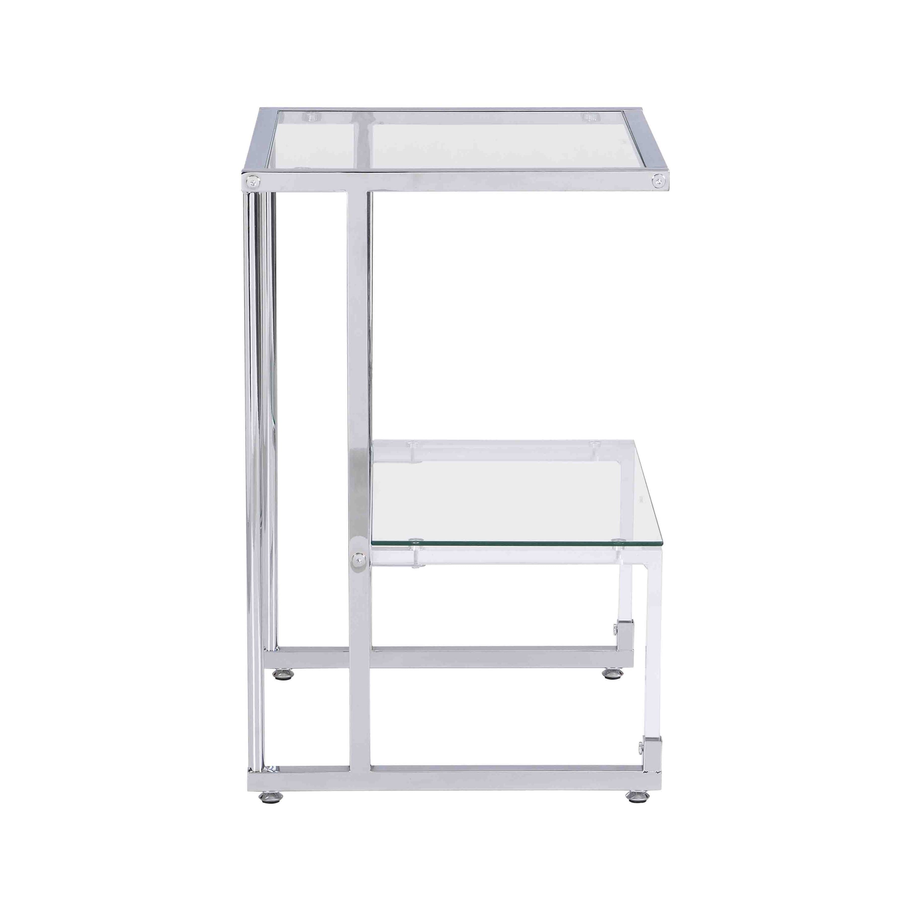 Silver Chrome Side Table, 2-Tier Acrylic Glass End Table