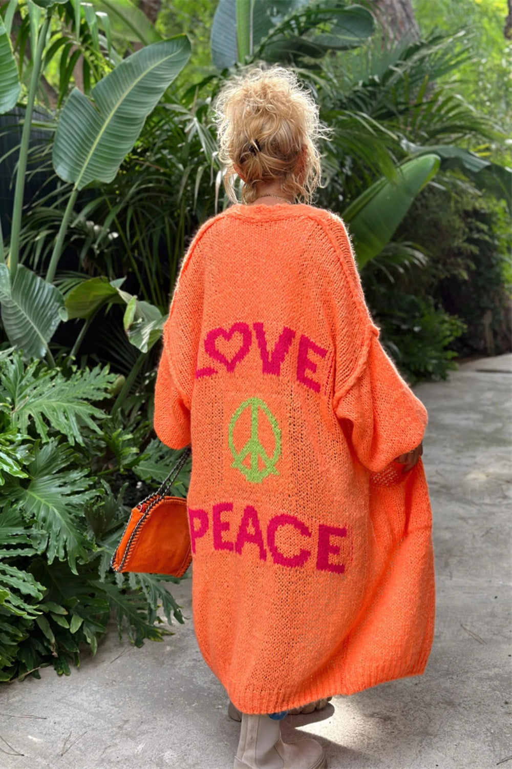 Women's Love Peace Graphic Oversized Cardigan Long Sleeve