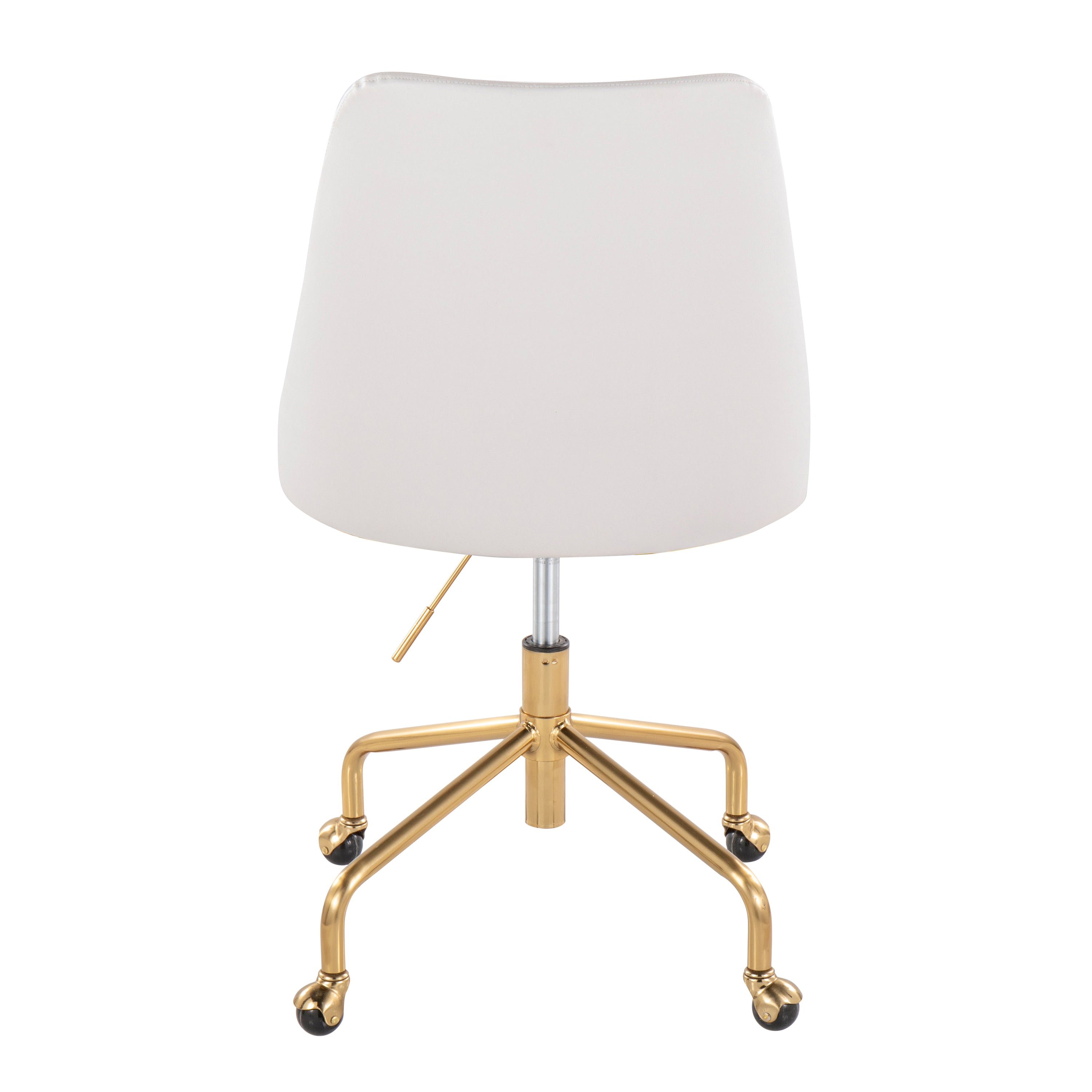 Contemporary Adjustable Office Chair with Casters in Gold Metal and White Faux Leather