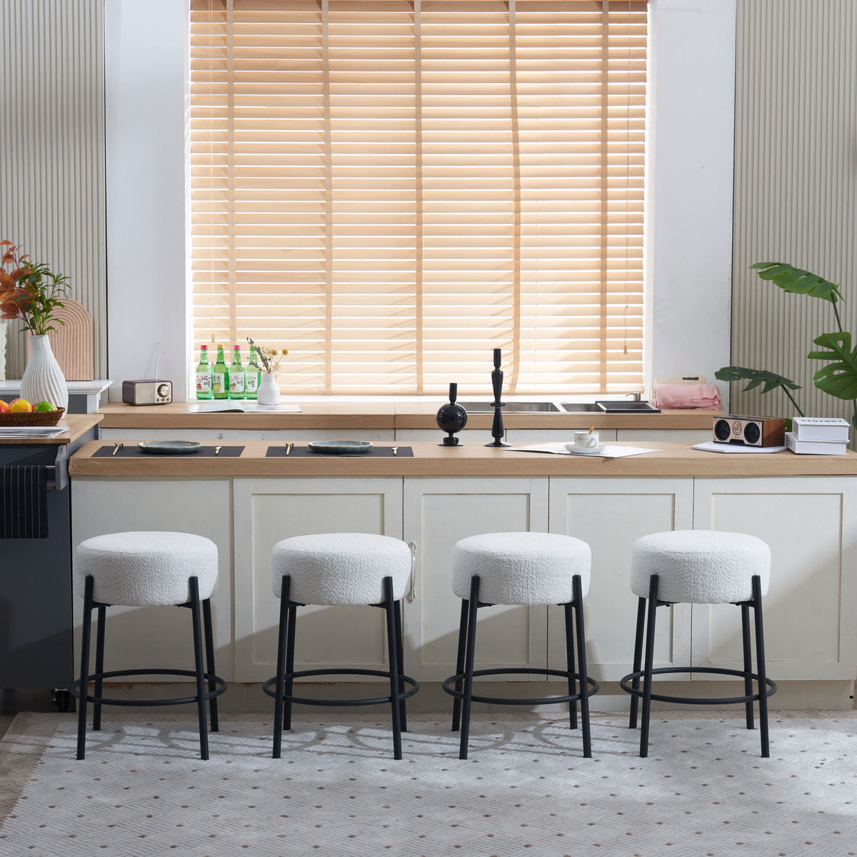 24' Tall, Round Bar Stools, Set of 2 - Contemporary upholstered dining stools for kitchens, coffee shops and bar stores - Includes sturdy hardware support legs
