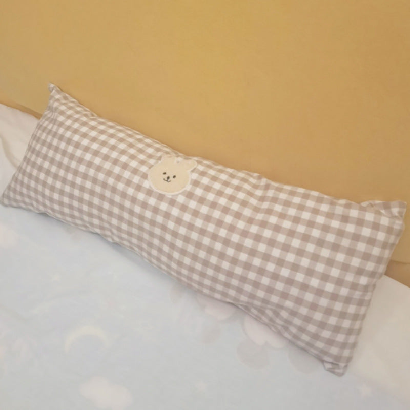Cotton Baby Plaid Bear Embroidery Bedside Pillow