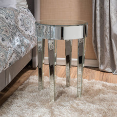 15.75'' Round Side Mirrored End Table Nightstand