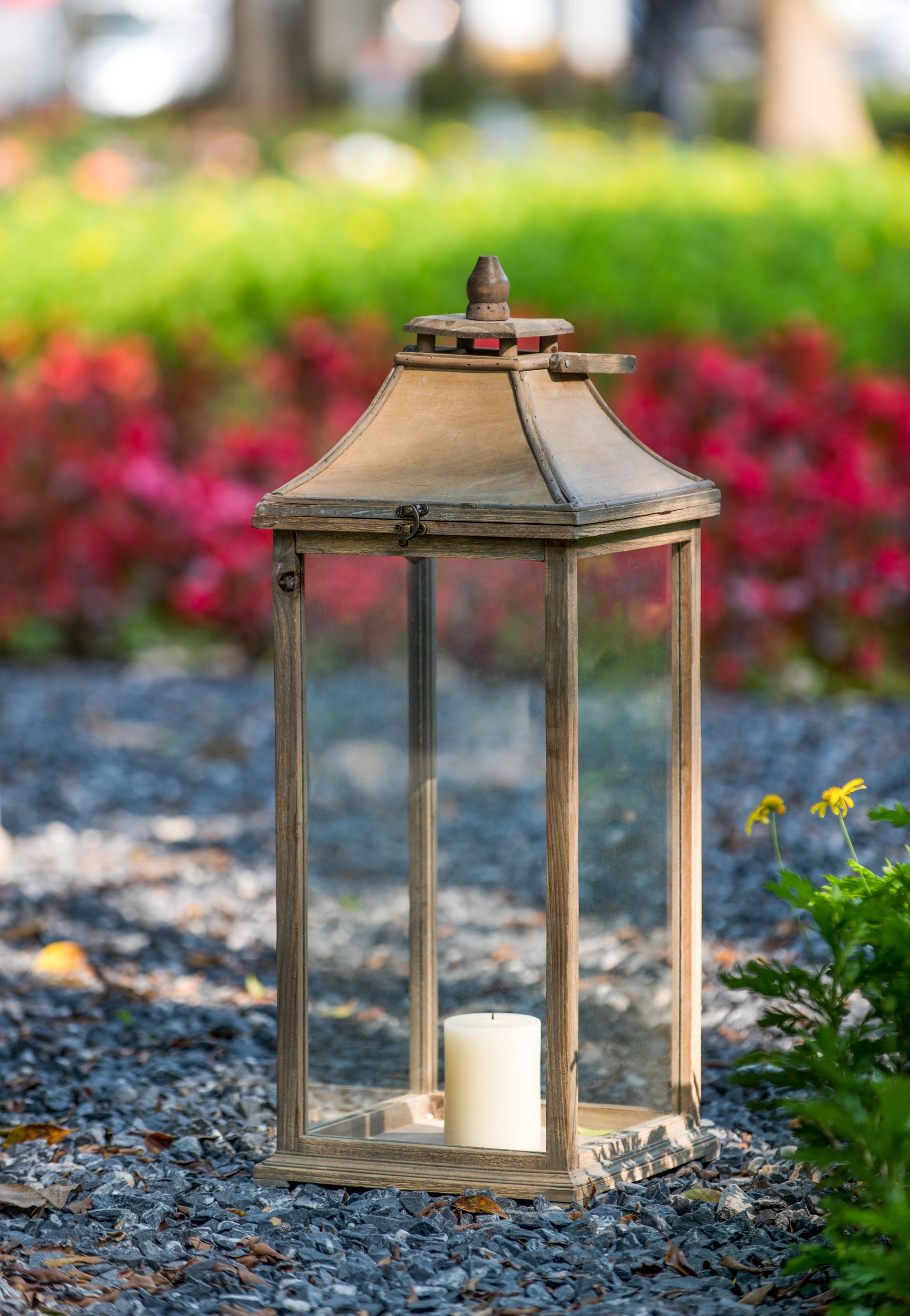 French Style Wooden Candle Lantern Decorative (Set of 2) - Ivory