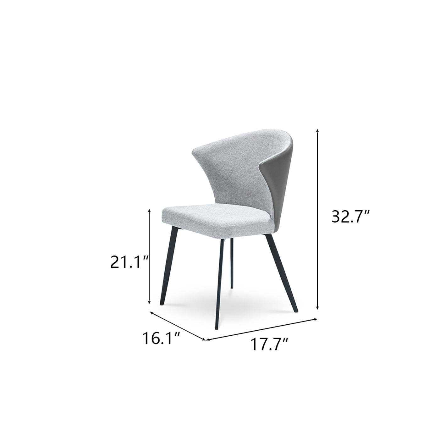 Set of 2 - Modern Minimalist Gray Dining Chairs, Carbon Steel Legs