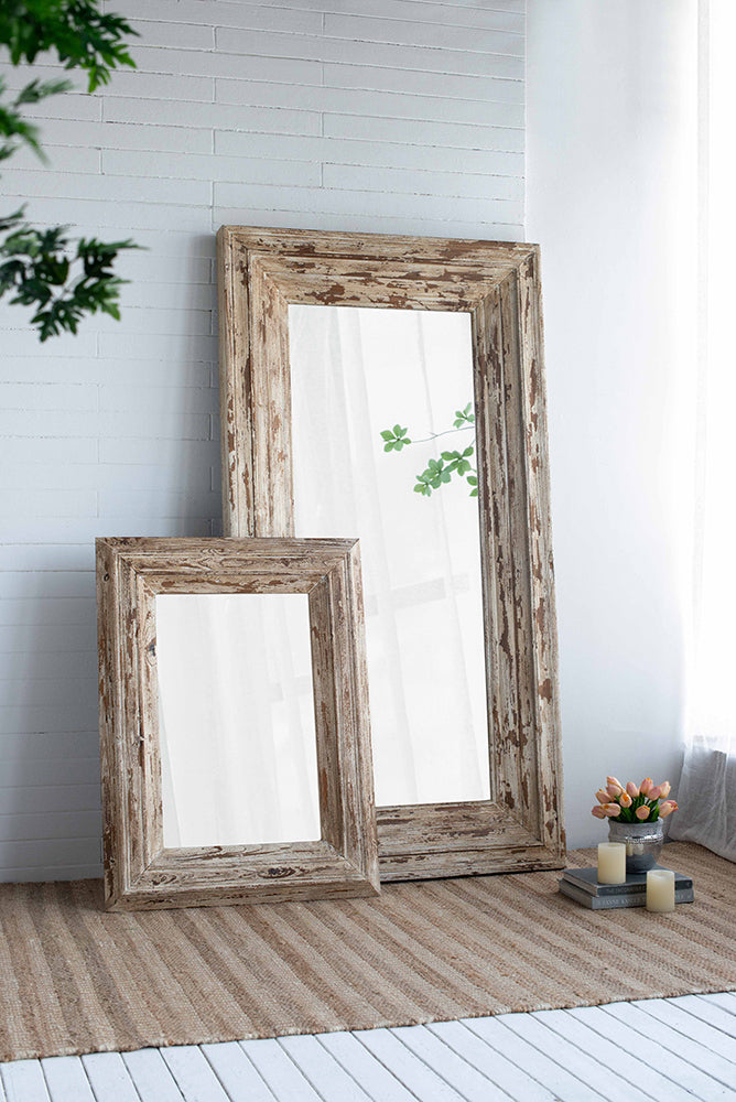 Rectangle Wall Accent Mirror with Distressed Wood Frame 30x2x39"