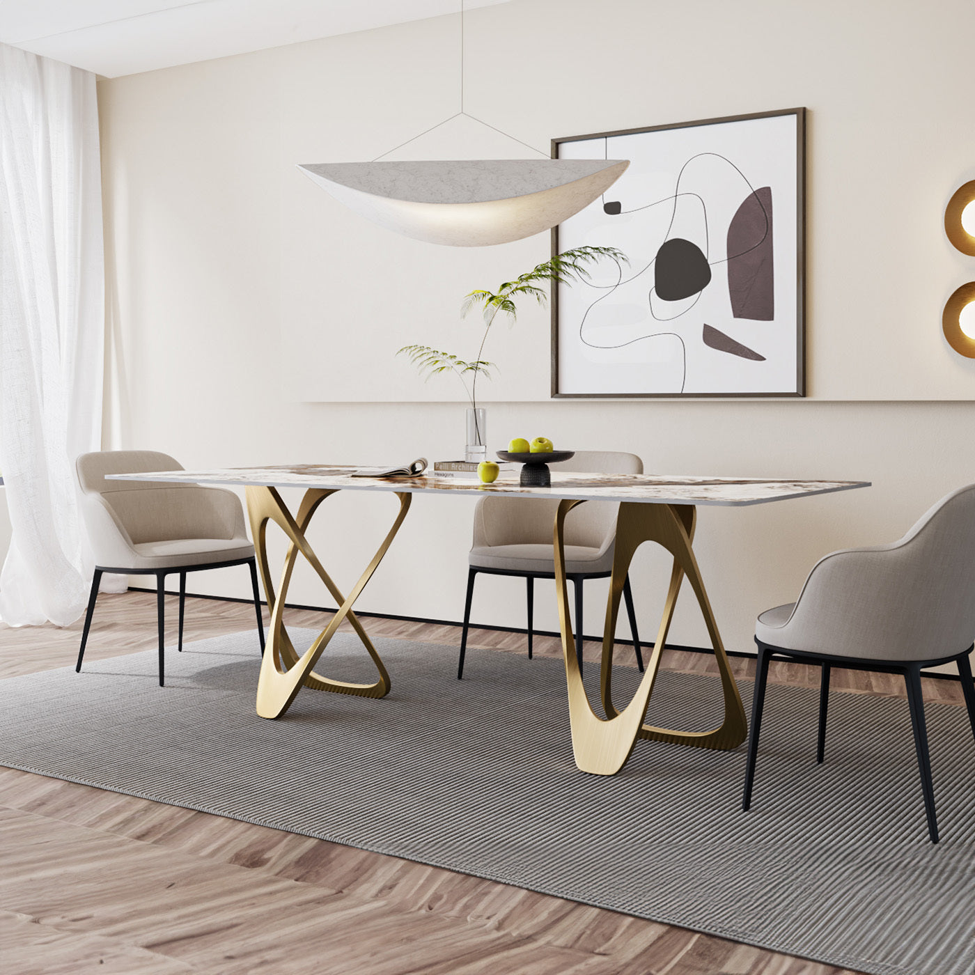 Modern Brilliant Sintered Stone Dining Table 63x35.4x29.5inch