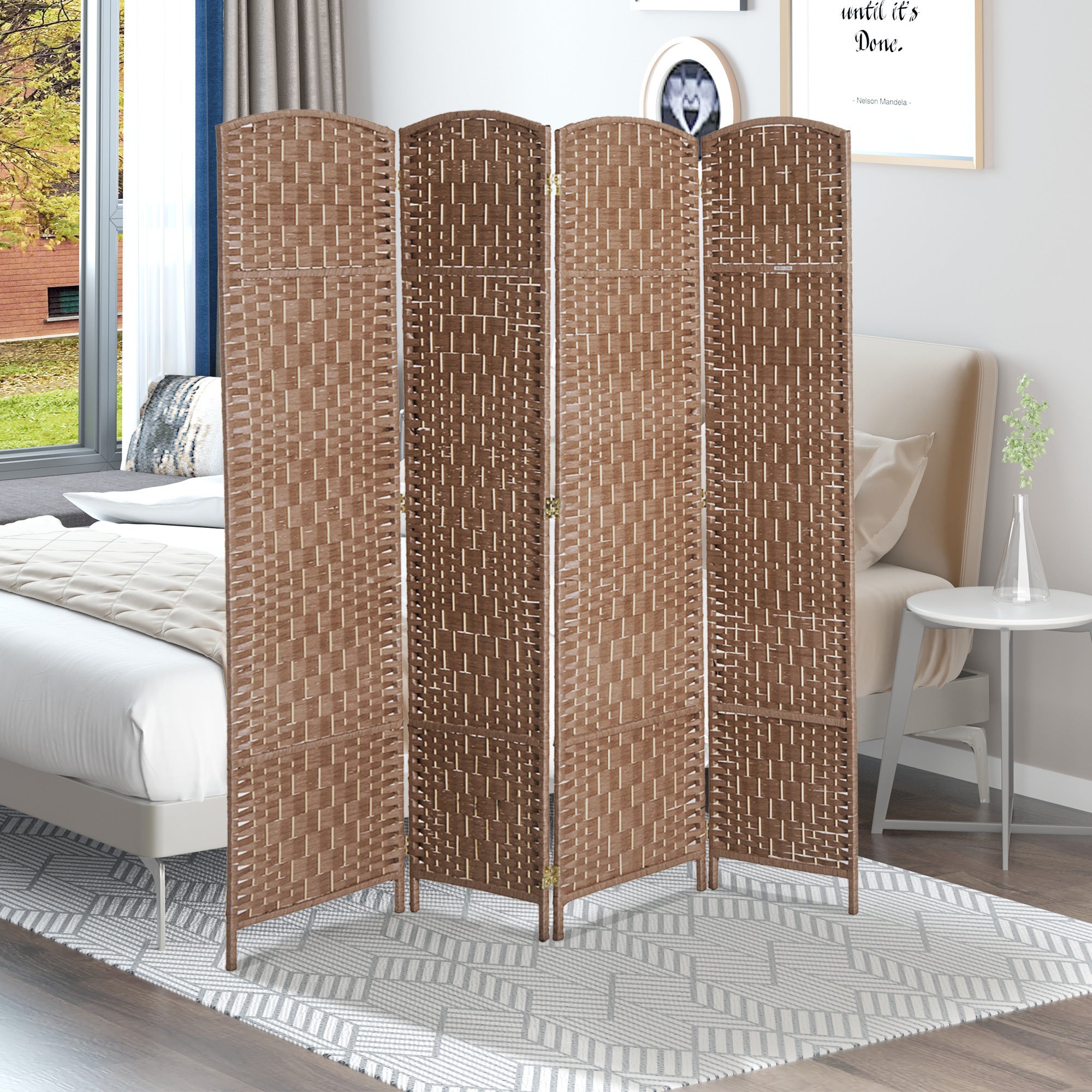 6' Tall Wicker Weave 4 Panel Room Divider Privacy Screen - Natural