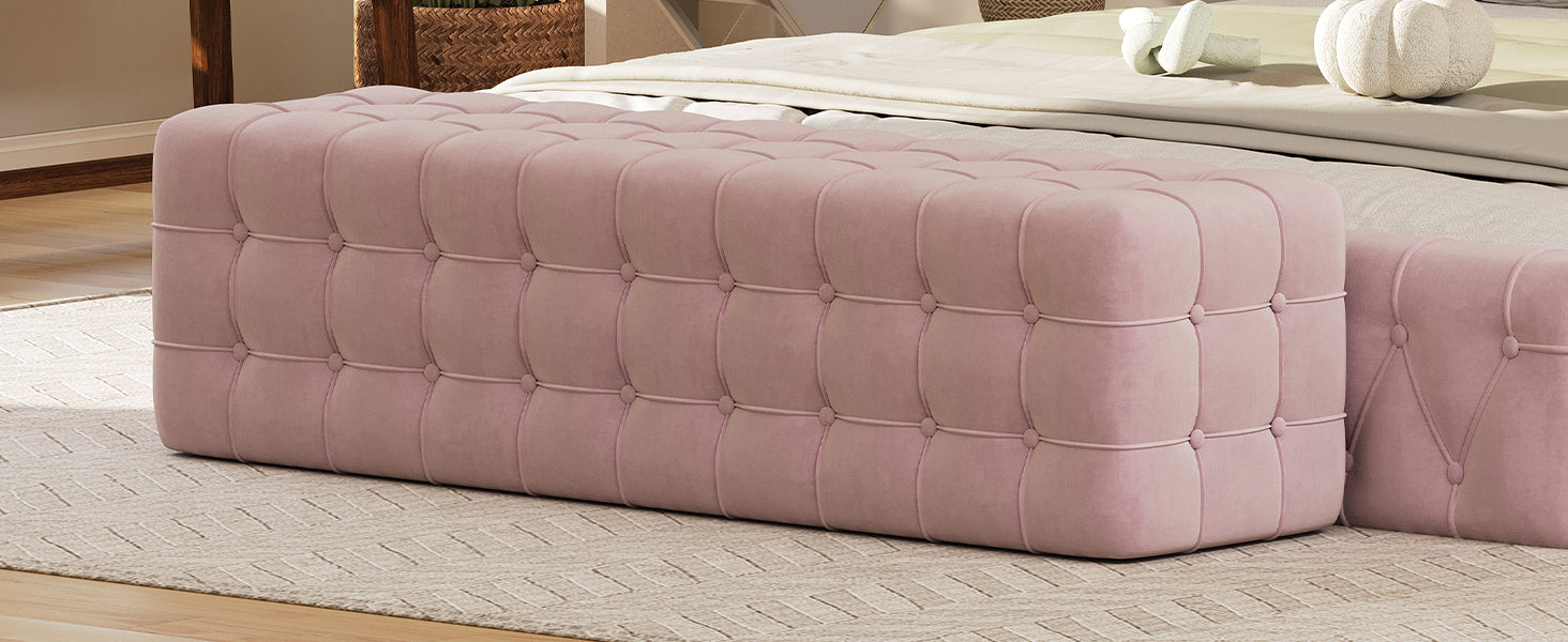 Velvet Upholstered Ottoman, Rectangular Footstool, No Assembly Required, Elegant and Luxurious Pink