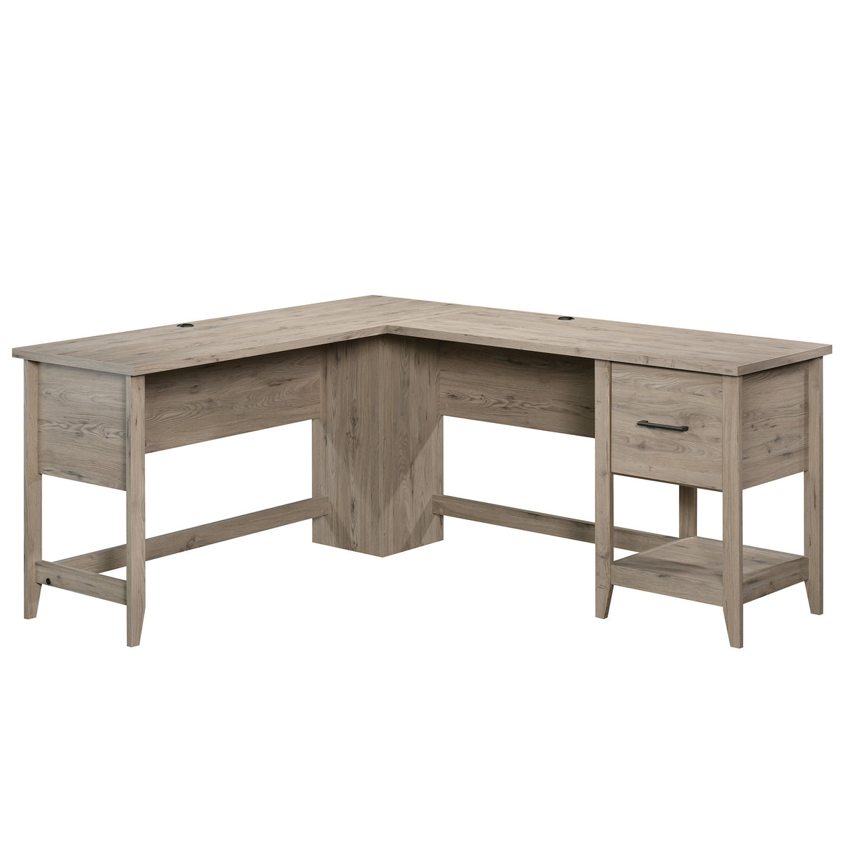 Transitional L-Shaped Desk with File Drawer And Lower Shelf, Brown finish