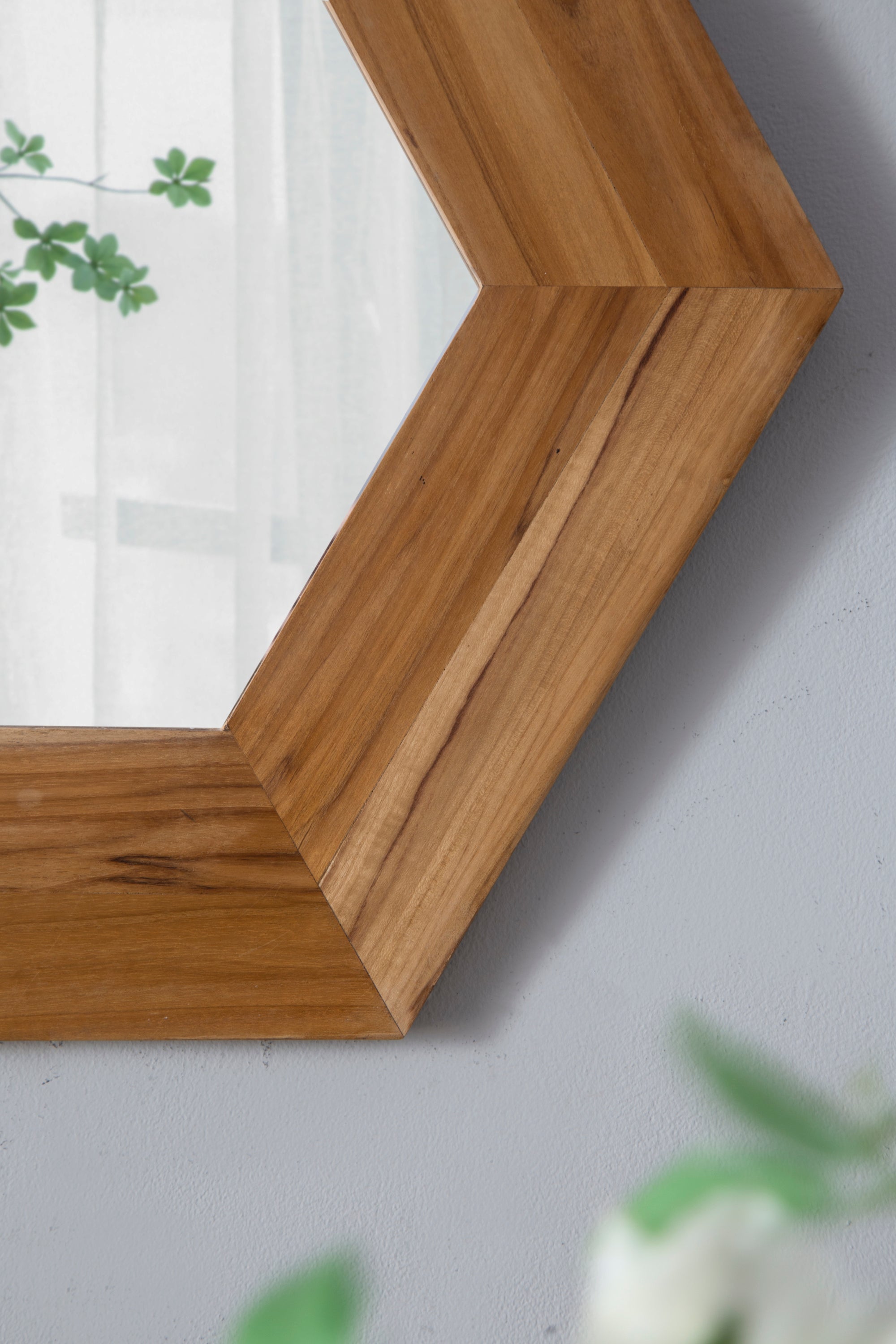 Hexagon Mirror with Natural Wood Frame 18.5"x18.5"