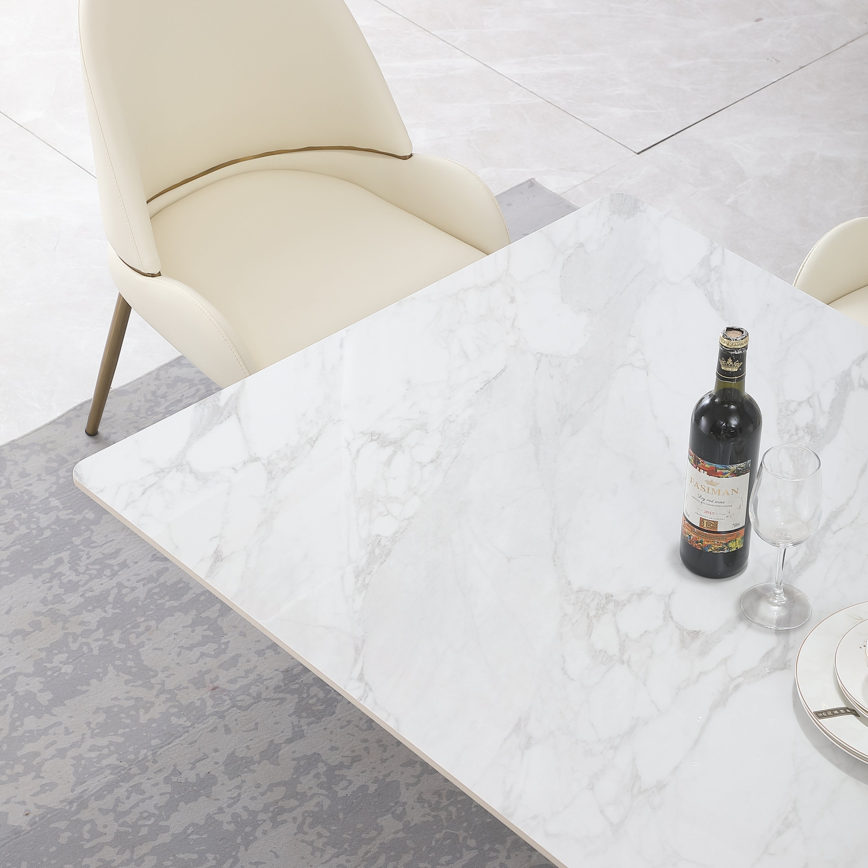Dining Set 71-Inch Stone Dining Table with Carrara White Color with 6 Chairs