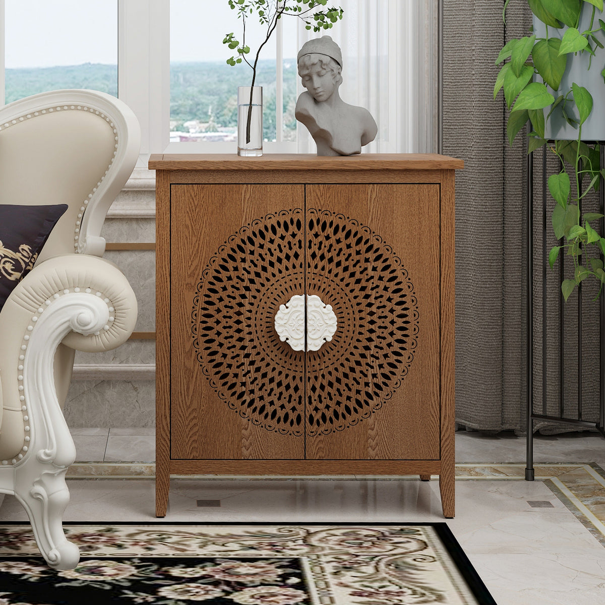 Antique Style 2 Door Cabinet - Walnut
