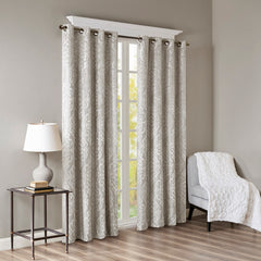 50x108" Knitted Jacquard Damask Total Blackout Grommet Top Curtain Panel - Silver (1 panel only)