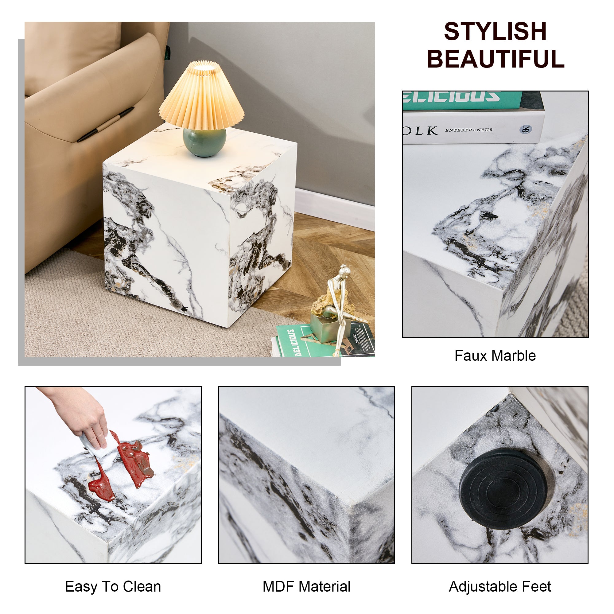 Modern Cube Design Side Table - White