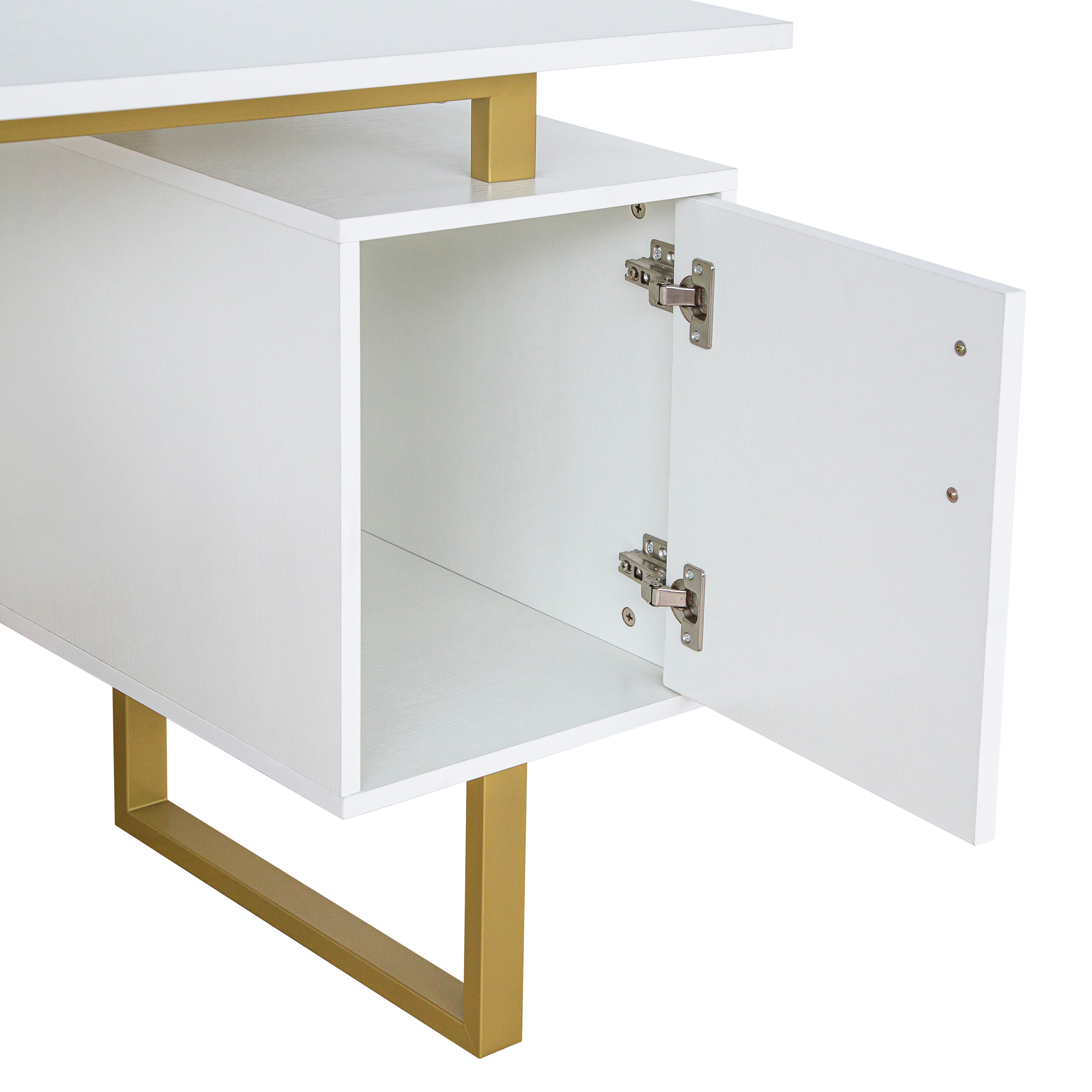 Techni White and Gold Desk for Office with Drawers & Storage, 51.25 in. W