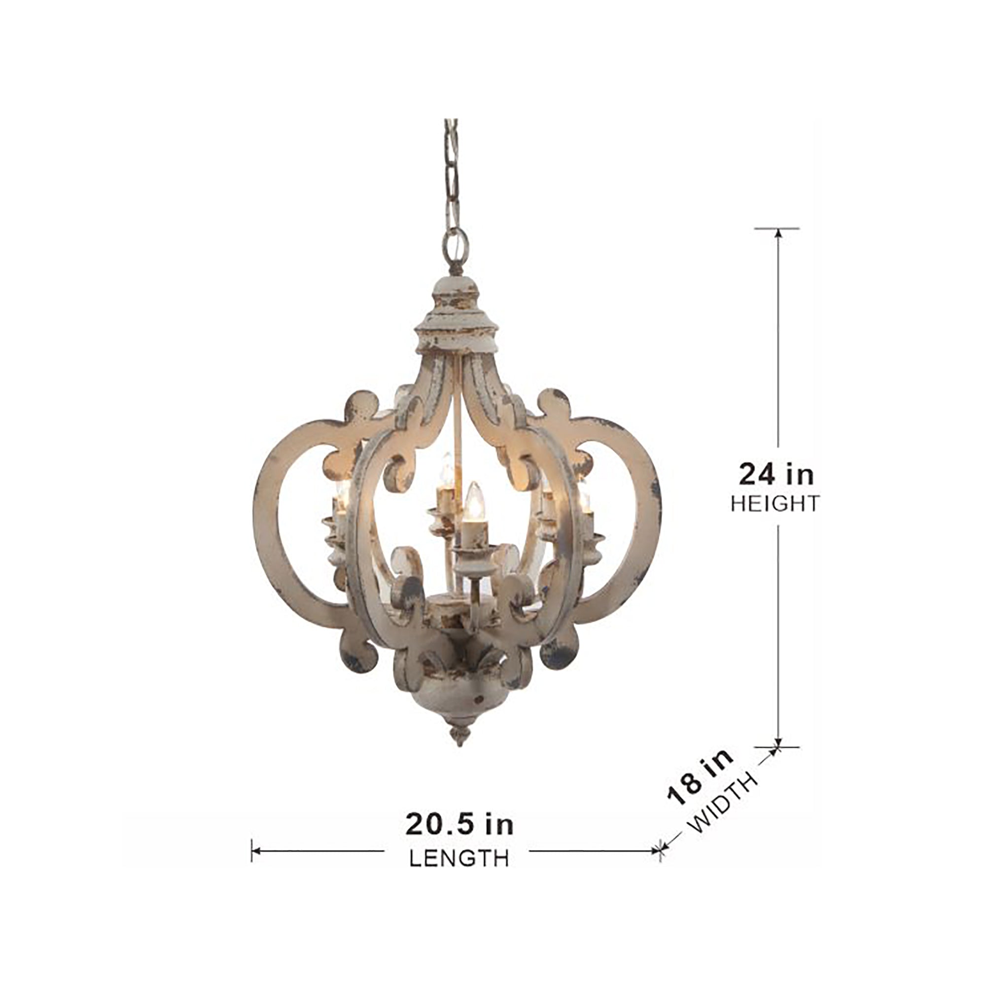 French Country Wood Chandelier, 6-Light Farmhouse Pendant Light Fixture with Adjustable Chain
