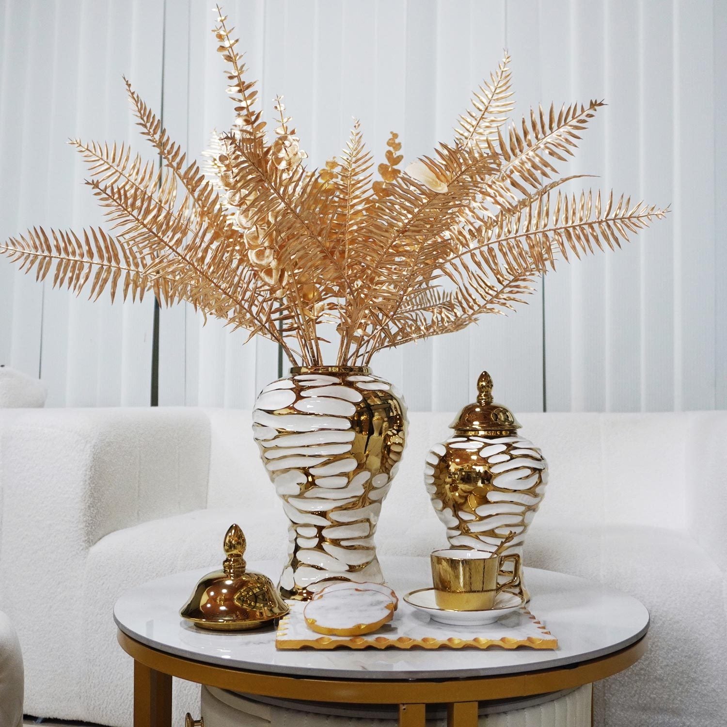 17.50"H Charming White and Gold Ginger Jar with Removable Lid