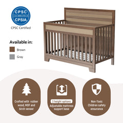 Certified Baby Safe Crib, Pine Solid Wood, Non-Toxic Finish, Brown