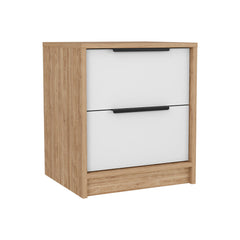 Nightstand Cervants, Two Drawers, Metal Handle - White / Pine Finish