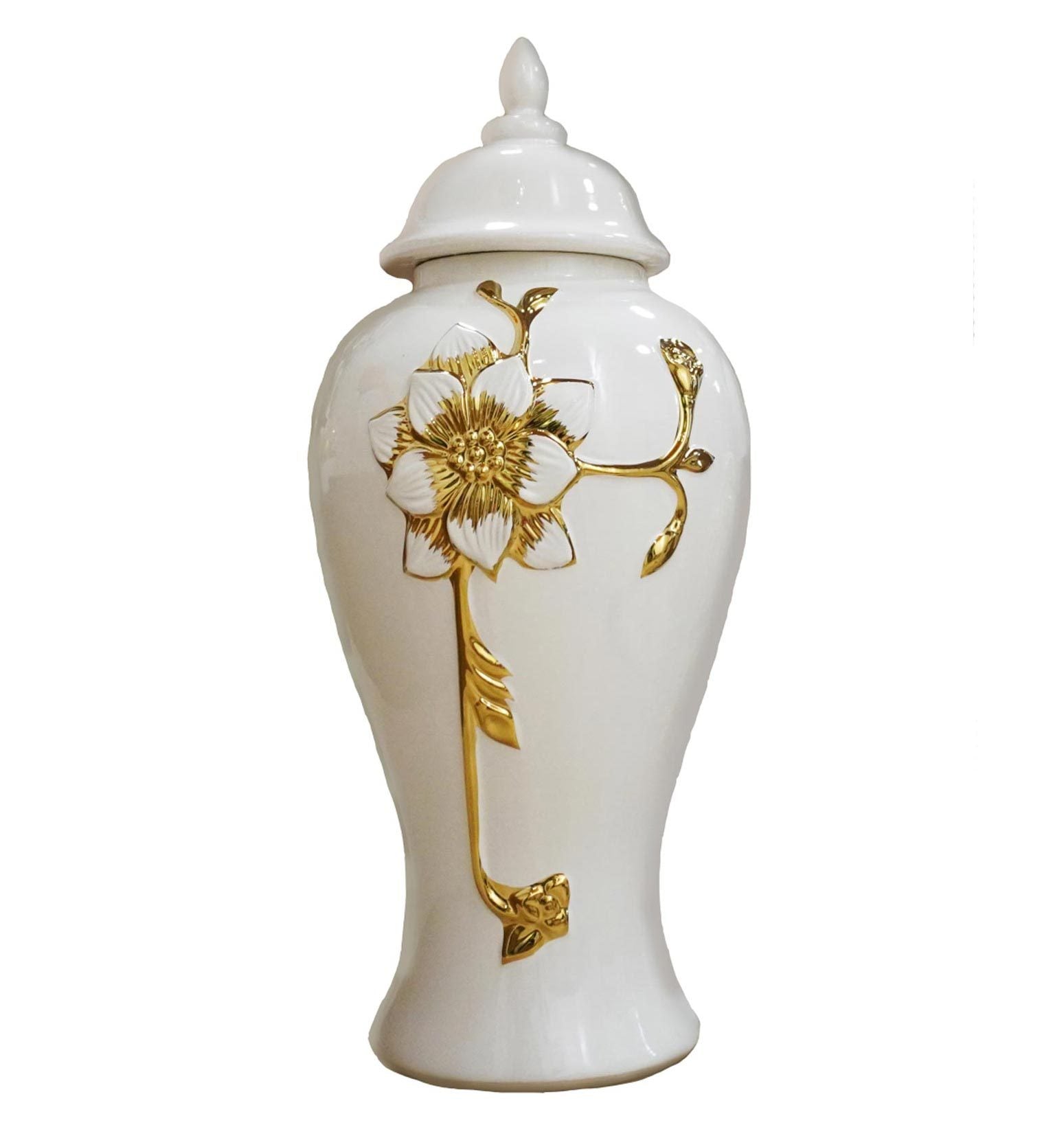 13.50"H Ginger Jar with Steam Gold Flower