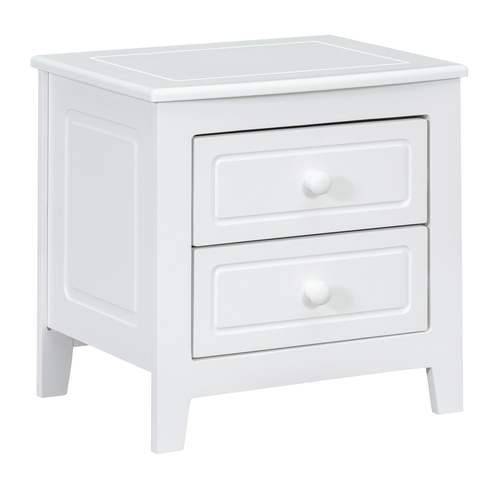 Mid Century Retro Bedside Table with Classic Design 2-Drawer Nightstand - White