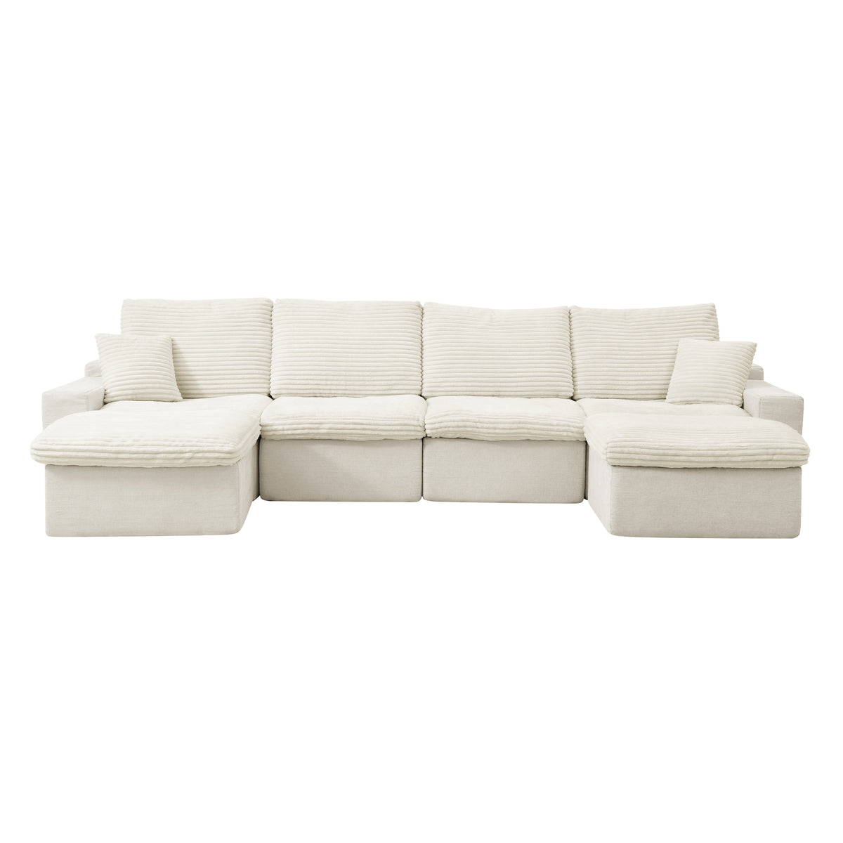 Modern Modular 142' Cloud Sectional Couch with Comfy Chaise in Beige Corduroy
