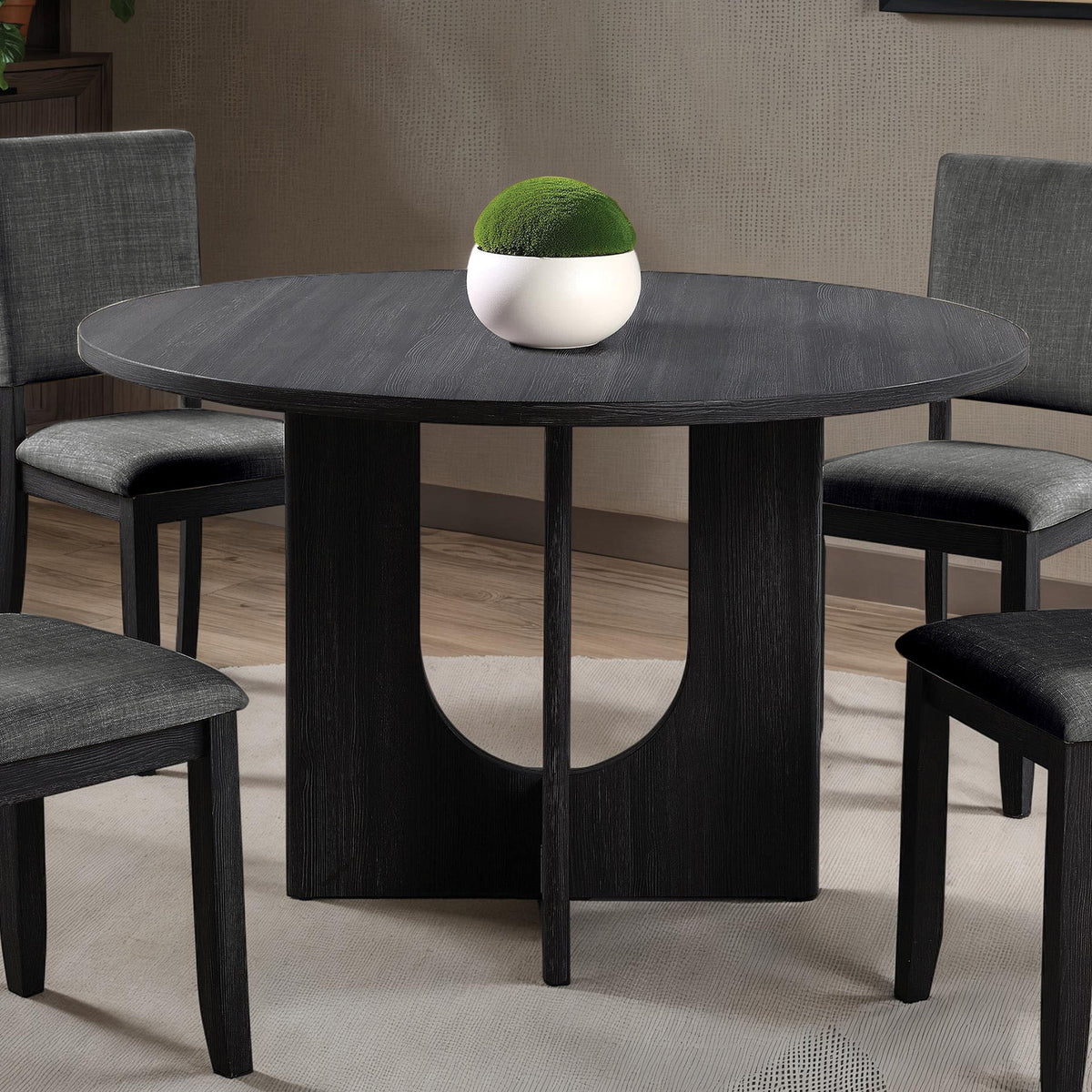 Classic Round Dining Table 1pc Dining Room Furniture Dark Gray U-shaped Pedestal Base Table