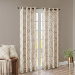 50x108" Fretwork Print Grommet Top Window Curtain Panel - Beige+Grey (1 panel only)