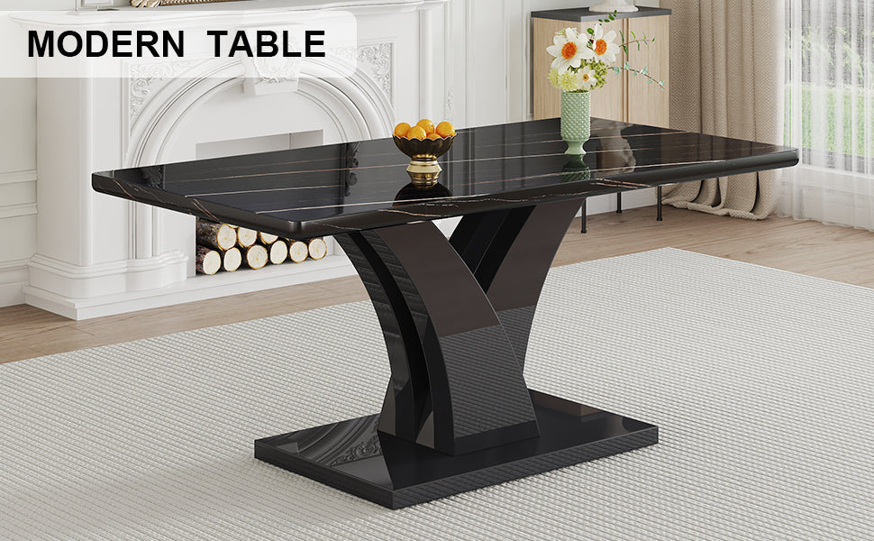 Modern Dining Table, Black Desktop and Black MDF Leg