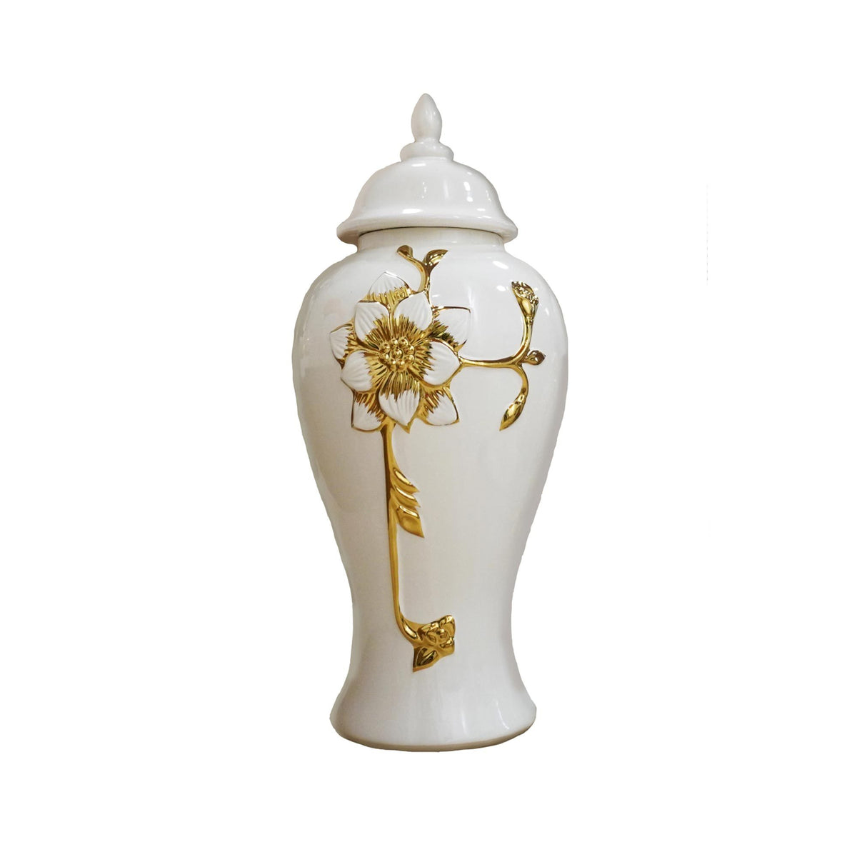13.50"H Ginger Jar with Steam Gold Flower