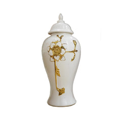 13.50"H Ginger Jar with Steam Gold Flower