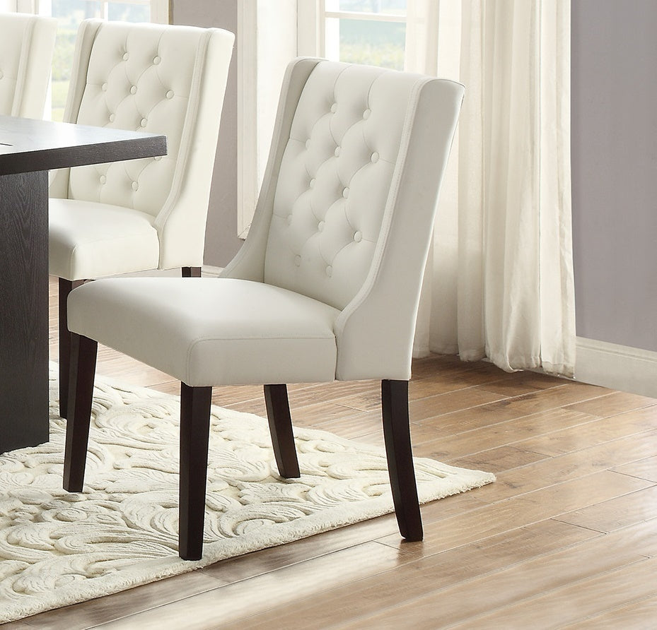 Modern Faux Leather White Tufted Dining Seat Chair (Set of 2) - White