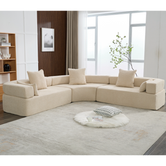 Upholstered 4 Seater Couch for Living Room, Modern Modular 3 Piece Free Combination, Semicircular Modular Sofa - Boucle, Khaki