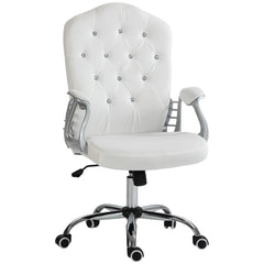 Home Office Chair, Velvet Computer Chair, Button Tufted Desk Chair with Swivel Wheels, Adjustable Height, and Tilt Function, White