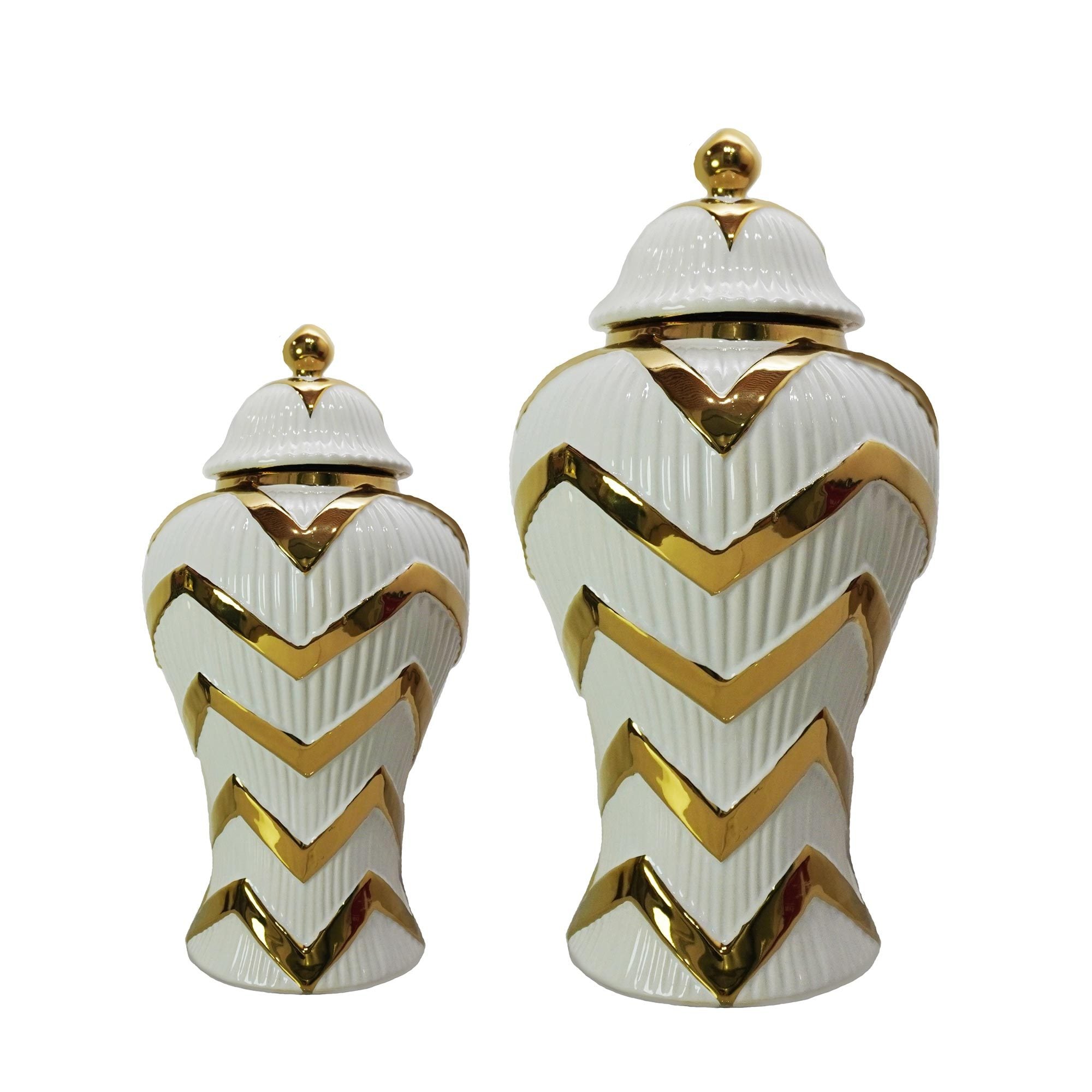 12.50"H Timeless White Gilded Waves Ginger Jar with Removable Lid