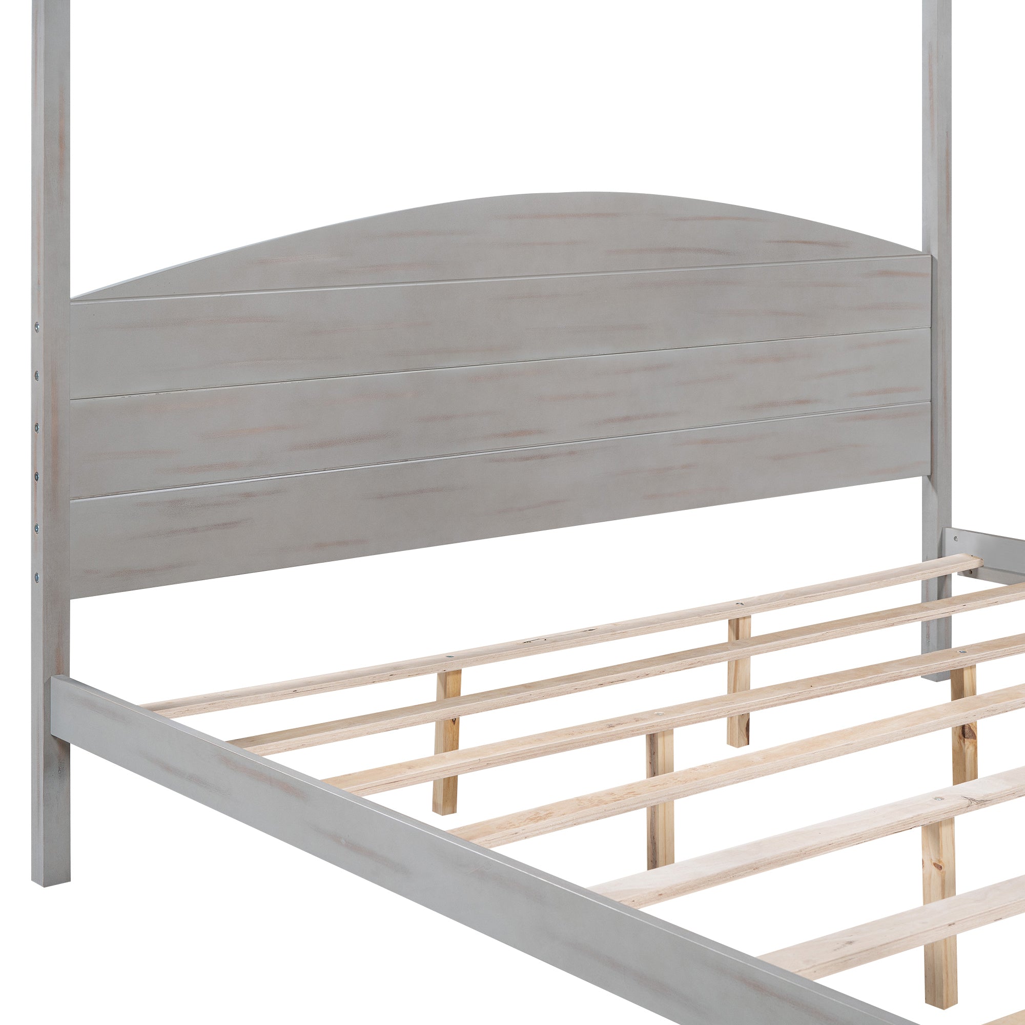 King Size Platform Bed with Headboard and Support Legs - Grey Wash