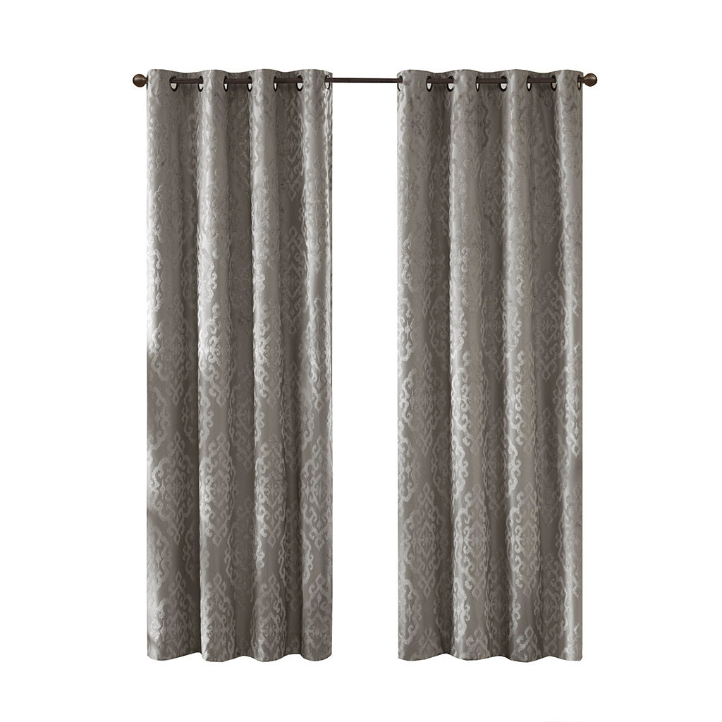 50x84" Knitted Jacquard Damask Total Blackout Grommet Top Curtain Panel - Charcoal