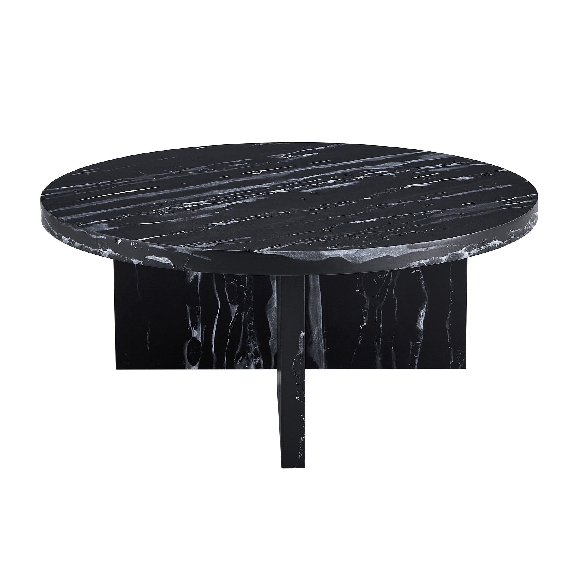 Modern Circular Coffee Table with Texture - Black